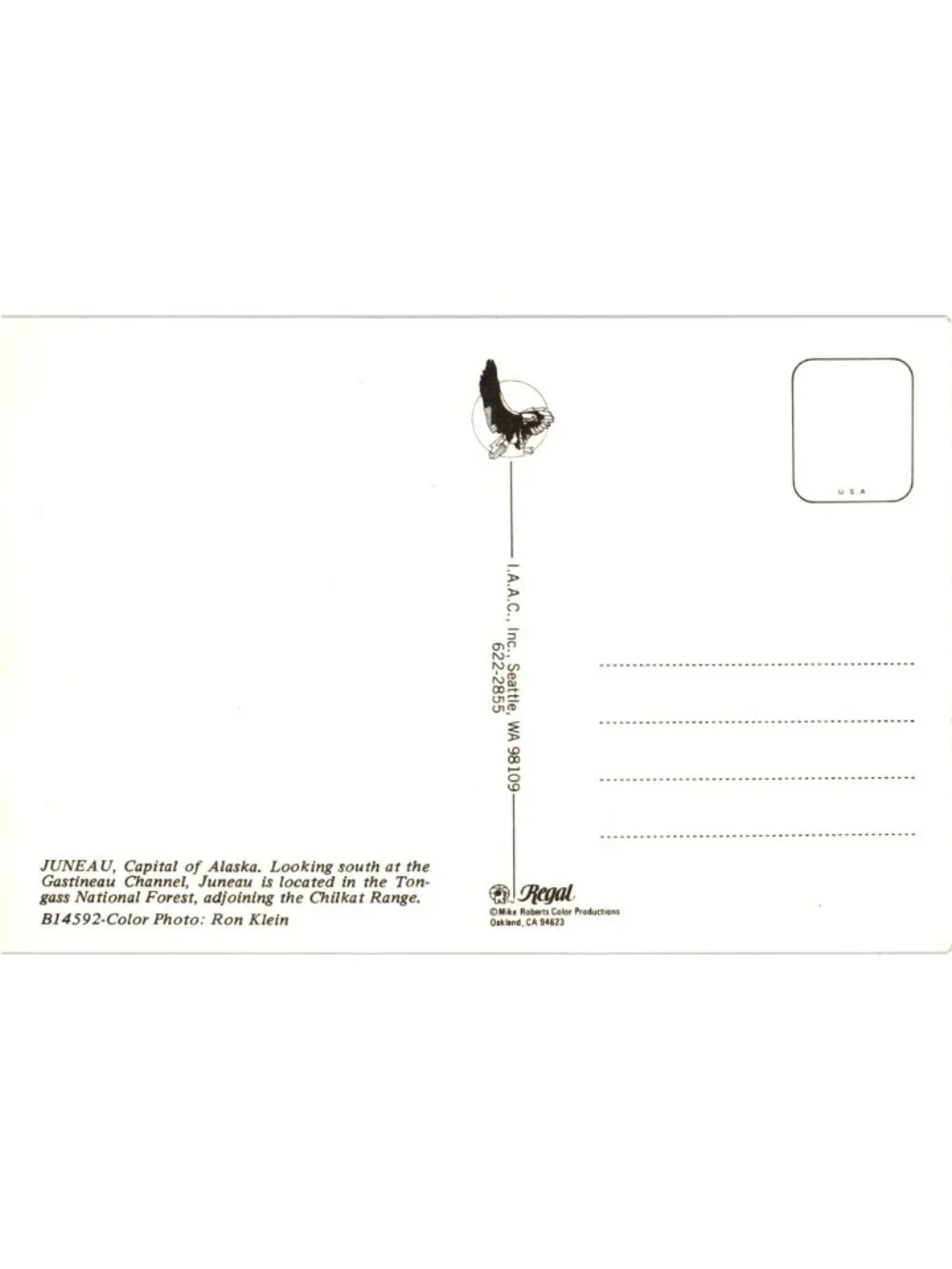 Juneau Alaska Aerial View Postcard 1980 Chrome Scenic Capital Gastineau Channel